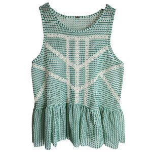 Free‎ People Blouse Top Women's XS Sleeveless Knit Peplum Green Cream